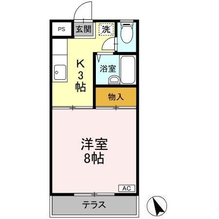 マルマツハイツ B棟(1K/1階)の間取り写真