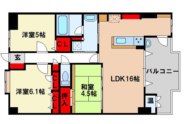 ネオヒューマインド下大利(3LDK/3階)の間取り写真