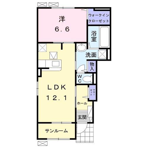 テンペスト(1LDK/1階)の間取り写真