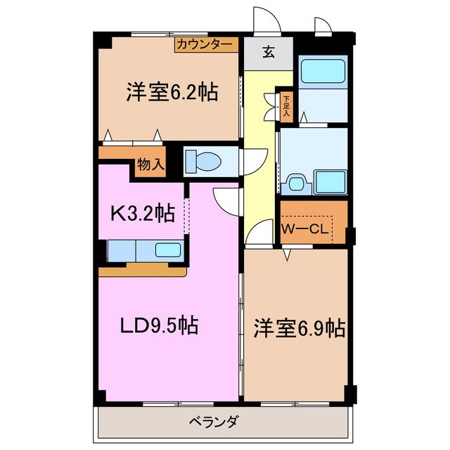 グランソレイユ水広(2LDK/1階)の間取り写真
