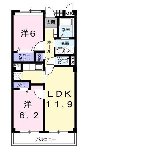 パルテールB(2LDK/1階)の間取り写真