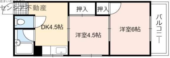 ミネルバ天王田(2DK/6階)の間取り写真
