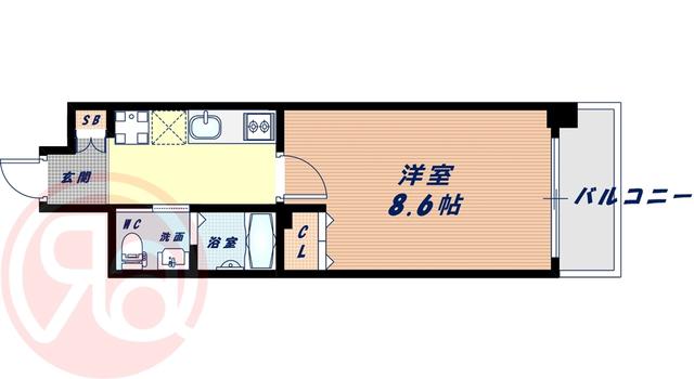 JINO新町(1K/8階)の間取り写真
