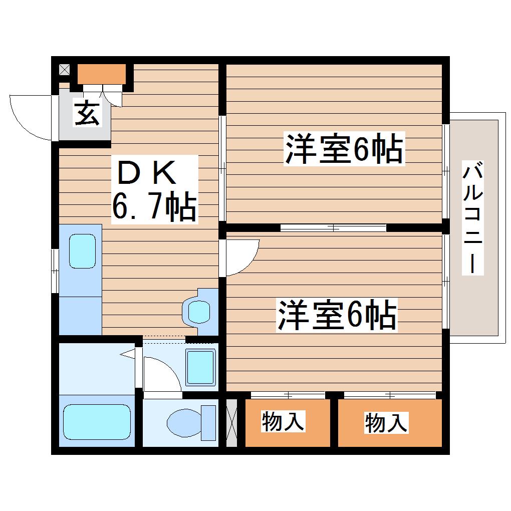 サンヒルズA(2DK/2階)の間取り写真