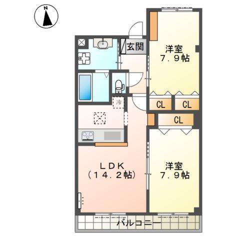 コンフォート(2LDK/2階)の間取り写真