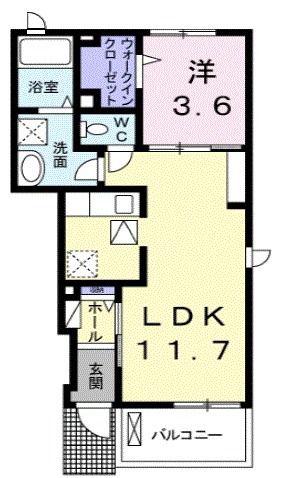 プロムナード・フルールII(1LDK/1階)の間取り写真