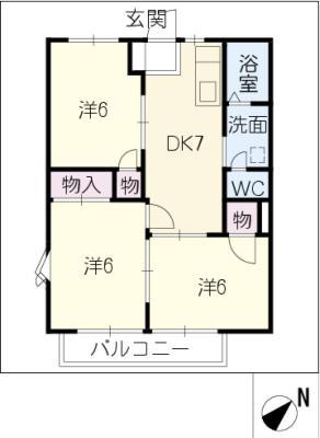 RIVER VILLAGE(3DK/1階)の間取り写真