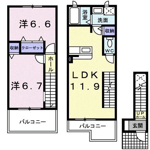 ヴァン・コリーヌ(2LDK/2階)の間取り写真