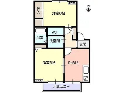 エル・エスペランス(2DK/2階)の間取り写真