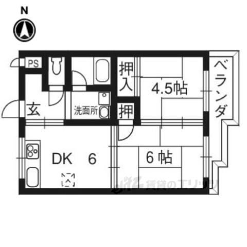 レジデンスヤマテ(2DK/2階)の間取り写真