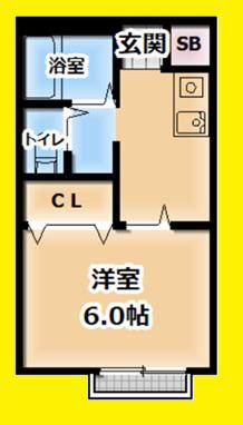 ローズマリー(1K/2階)の間取り写真