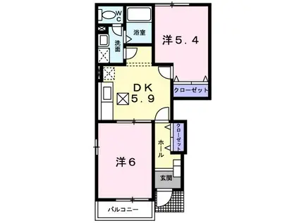 ウィングコート B(2K/1階)の間取り写真