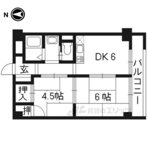 桃山グランドハイツ(2DK/5階)の間取り写真