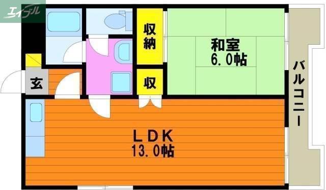 ブルク奥田(1LDK/3階)の間取り写真