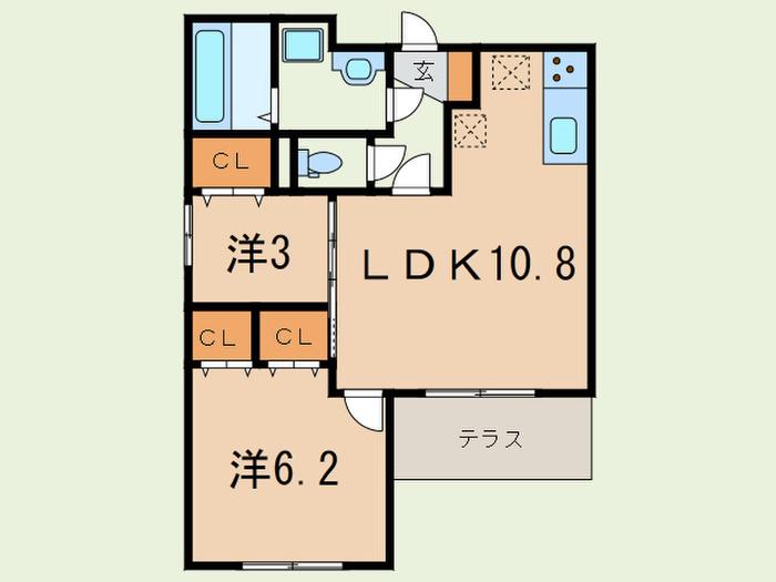 AUDREY(2LDK/1階)の間取り写真