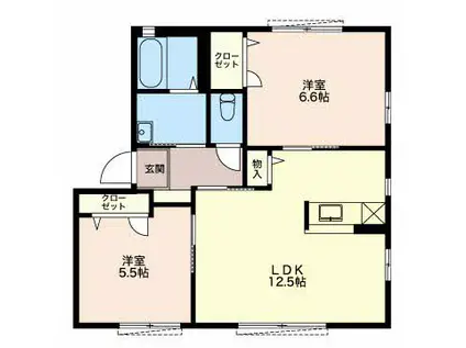 メープルタウンD(2LDK/1階)の間取り写真