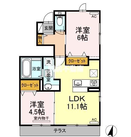 メルシー・ボナール(2LDK/1階)の間取り写真
