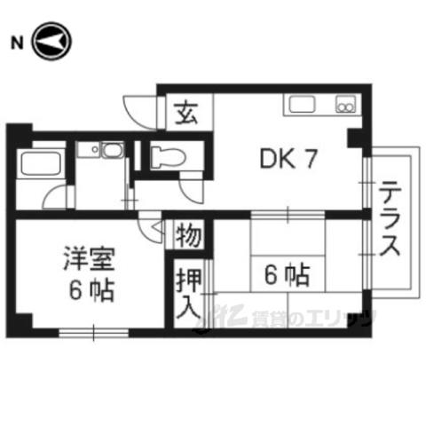 ヴュー深草(2DK/1階)の間取り写真