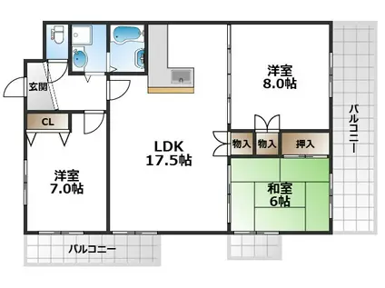 アビタシオンII(3LDK/2階)の間取り写真