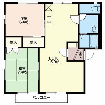 ルミエール富竹S棟(2LDK/2階)の間取り写真