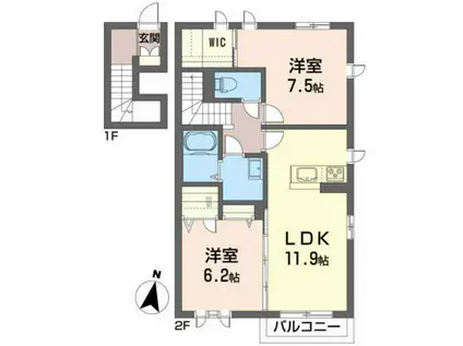 ヴィアソーレB(2LDK/2階)の間取り写真