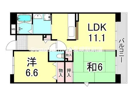 URパークタウン西武庫 9号棟(2LDK/3階)の間取り写真