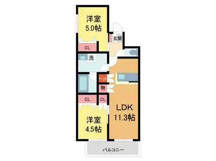 西宮市甲子園四番町ヘーベルメゾン(2LDK/3階)の間取り写真
