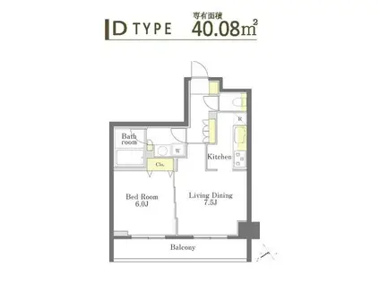 DIMUS勝どき(1DK/8階)の間取り写真