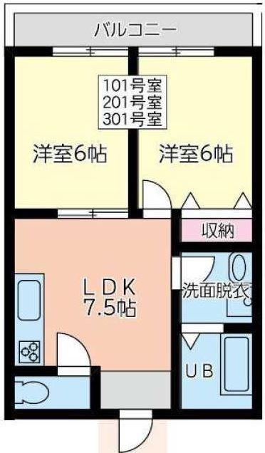 ブライティア二宮(2DK/3階)の間取り写真