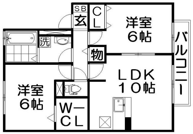コンフォート東寝屋川(2LDK/1階)の間取り写真