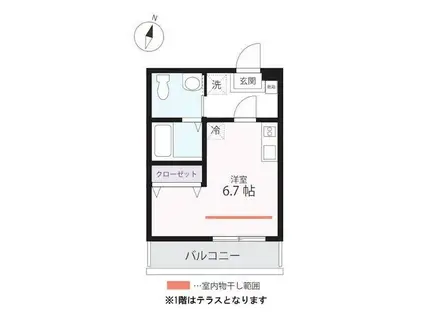 ハーミットクラブハウス根岸IIA号棟(ワンルーム/1階)の間取り写真