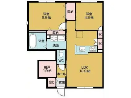 ラシーネ若江(2LDK/1階)の間取り写真