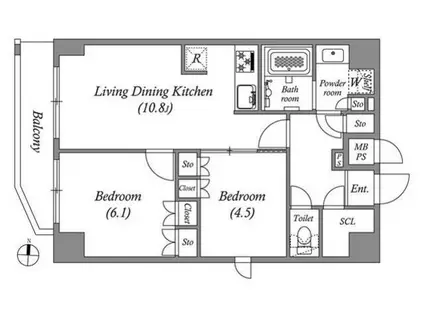 グランパセオ本所吾妻橋(2LDK/7階)の間取り写真