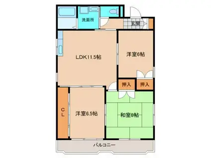 城ケ崎ファミリーハイツ(3LDK/1階)の間取り写真