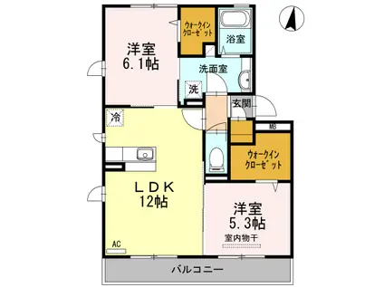 ウェルネスS・A(2LDK/3階)の間取り写真