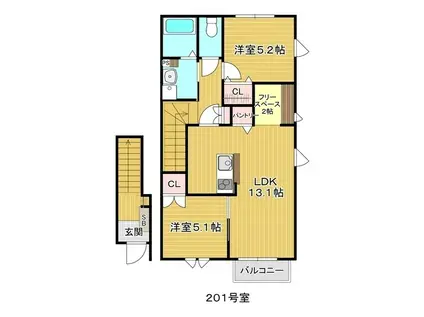 鶴ケ谷アパート(2LDK/2階)の間取り写真