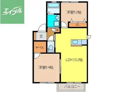 エバーグリーン桜町A・B棟(2LDK/2階)の間取り写真