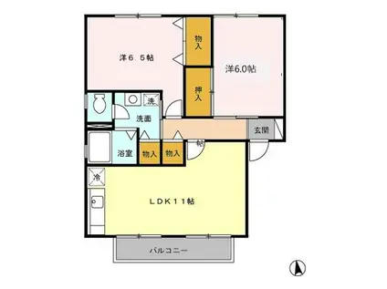 プレミールハイムA棟(2LDK/2階)の間取り写真