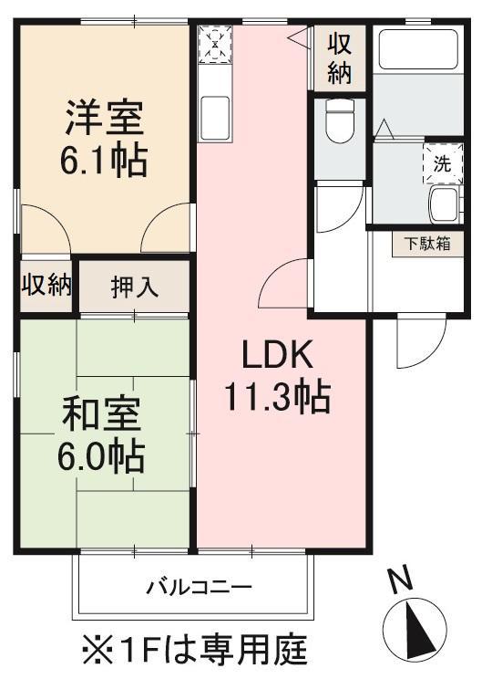 フォブール彩 A棟(2LDK/2階)の間取り写真