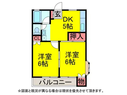 TフィオーレB(2DK/2階)の間取り写真