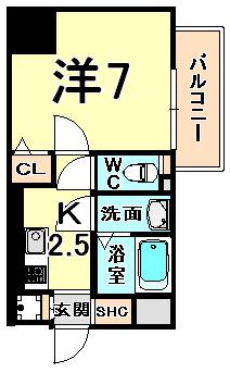 サムティ東難波ECLAT(1K/11階)の間取り写真