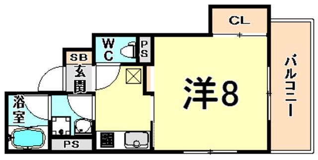 プレジール東難波(1K/3階)の間取り写真