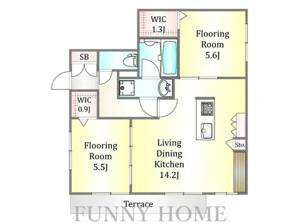 玉川野毛パークサイドハウスB(2LDK/1階)の間取り写真