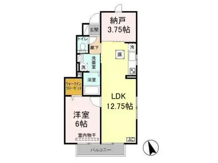 ローズコート・H C棟(1SLDK/1階)の間取り写真