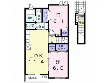 レインボ-ヒルI(2LDK/2階)の間取り写真