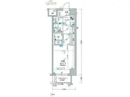 グランリーヴェル川崎ウエスト(1K/5階)の間取り写真