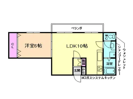 アサヒマンション(1LDK/2階)の間取り写真