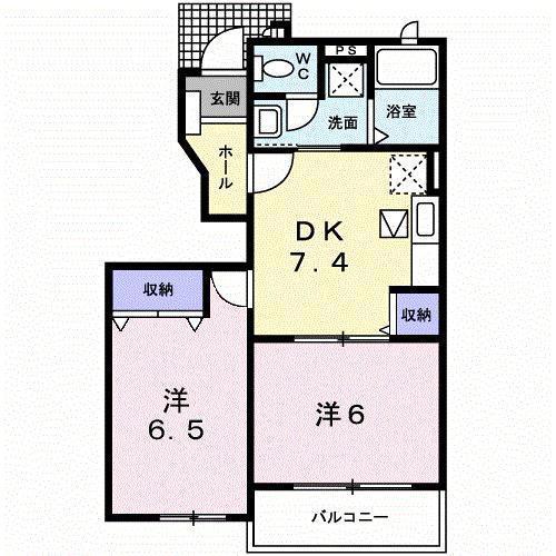 コンフォートS(2DK/1階)の間取り写真