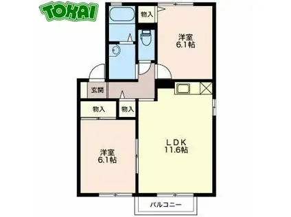 コンフォール A(2LDK/2階)の間取り写真