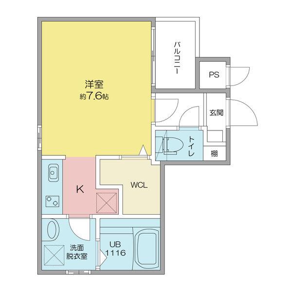 CHERIM黒川志賀町(1K/2階)の間取り写真